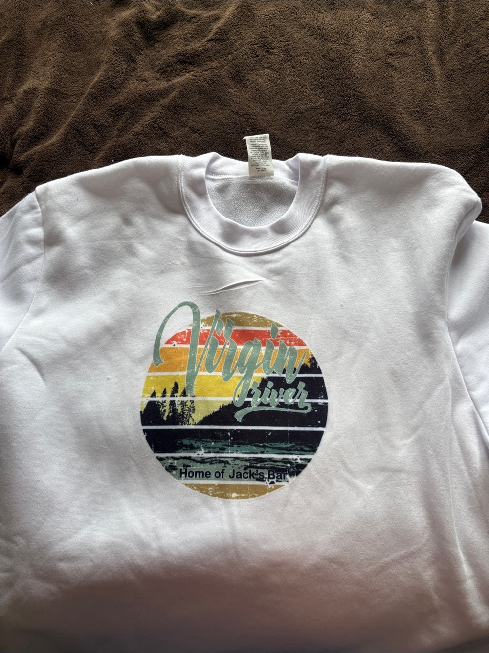 White Crewneck Sweatshirt with Retro Virginia Beach Graphic